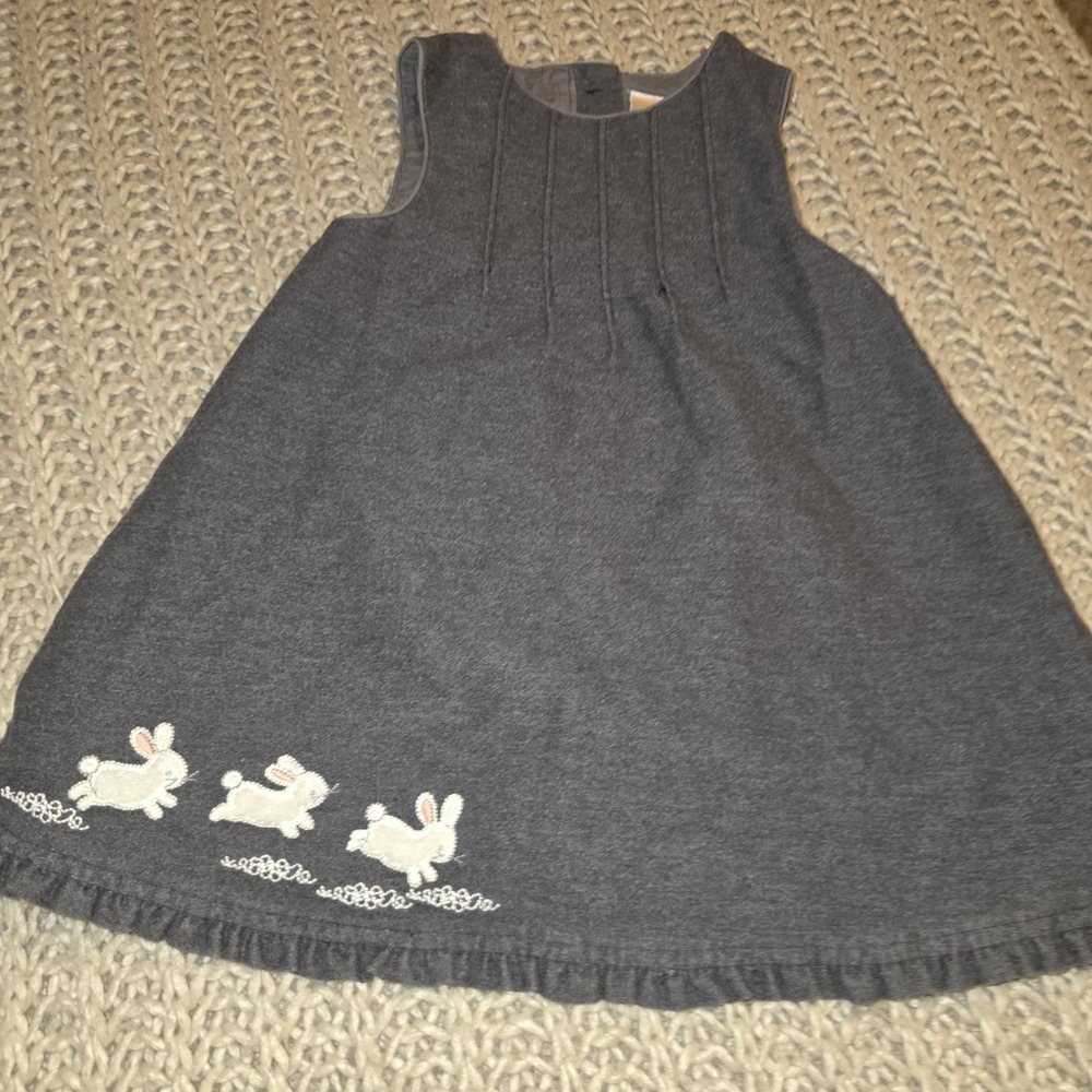 Gymboree Baby Girl Size 12-18 Mo Vtg Gray Pleated Lined Bunny Embroidered Hem
